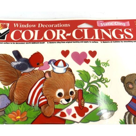 Color Clings Valentines Bears Rabbits Window Decor Vintage Unused - Picture 8 of 8